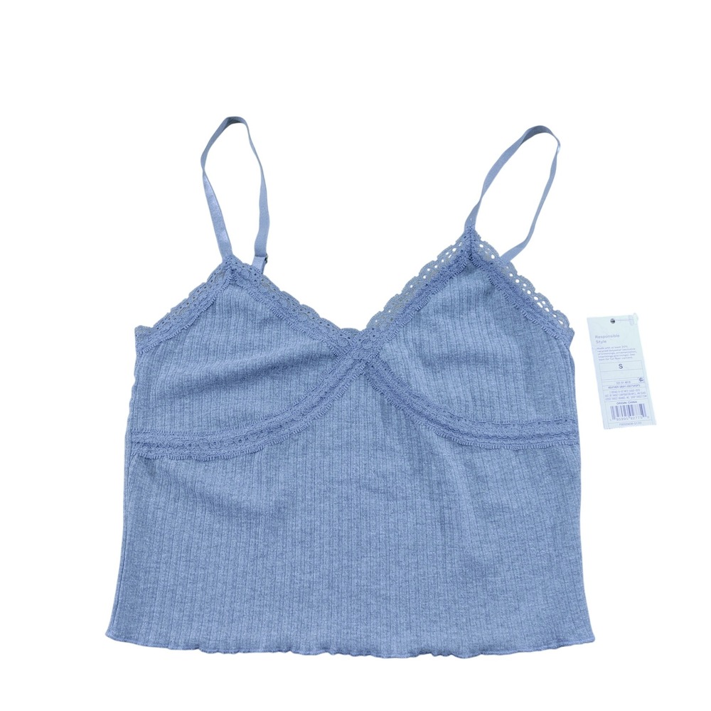 Wild Fable Women Ribbed Lace Trim Cami Top Heather Gray Size S